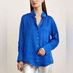 Zara Women's Vibrant Blue Button-Up Blouse